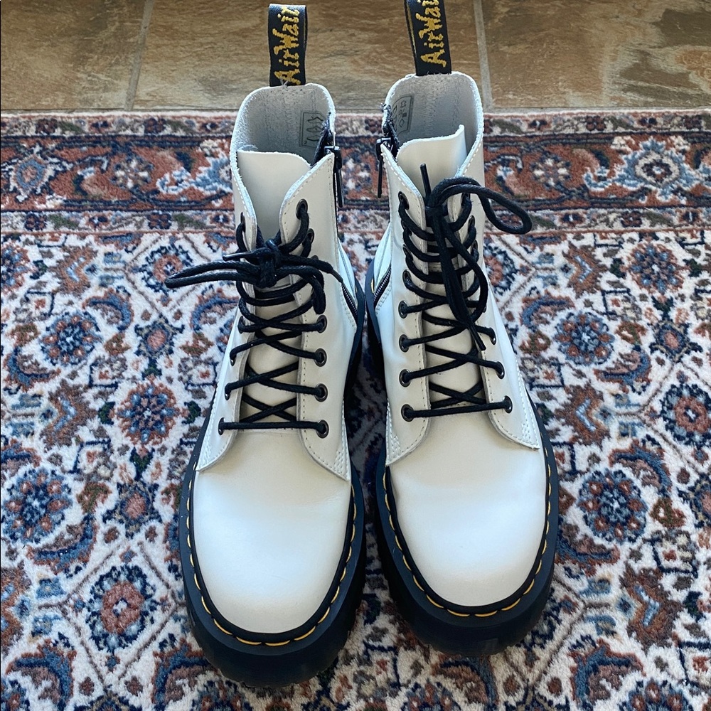 Dr. Martens White platform Boots with Black Laces